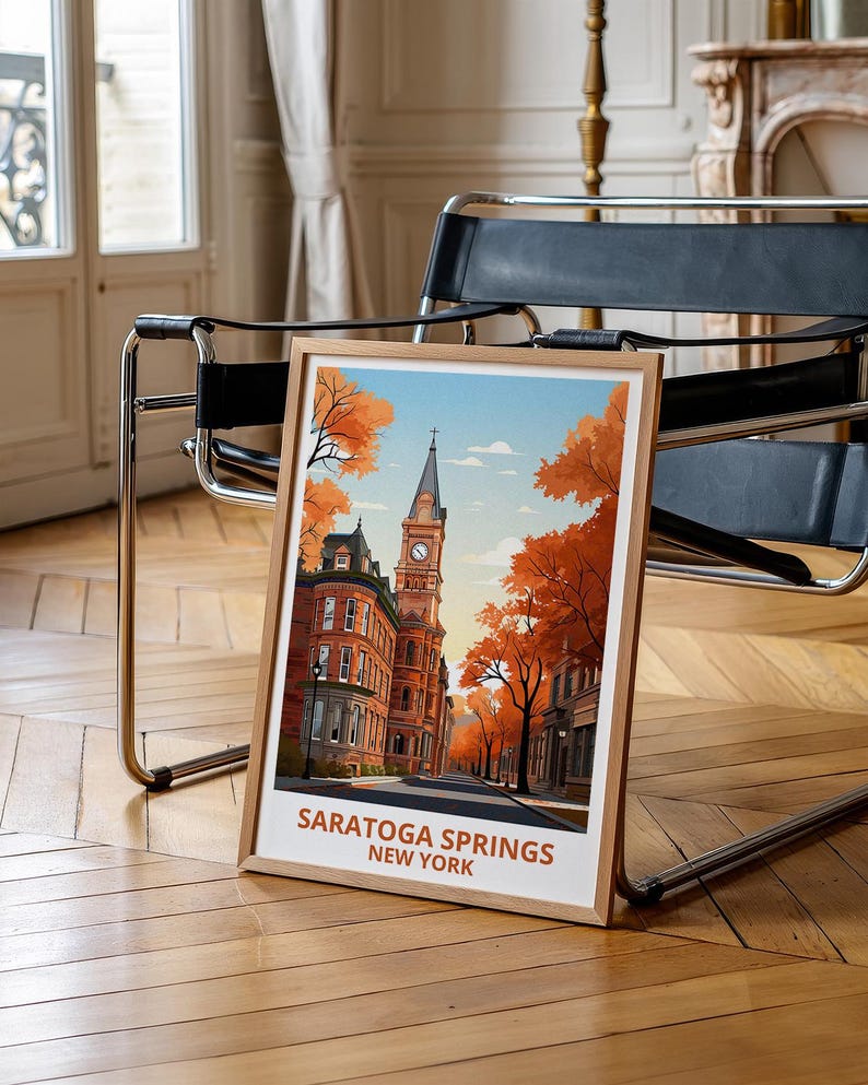 Saratoga Springs Travel Print New York Poster Charming City Wall Art New York Illustration Saratoga Springs Poster Home Decor Birthday Gift