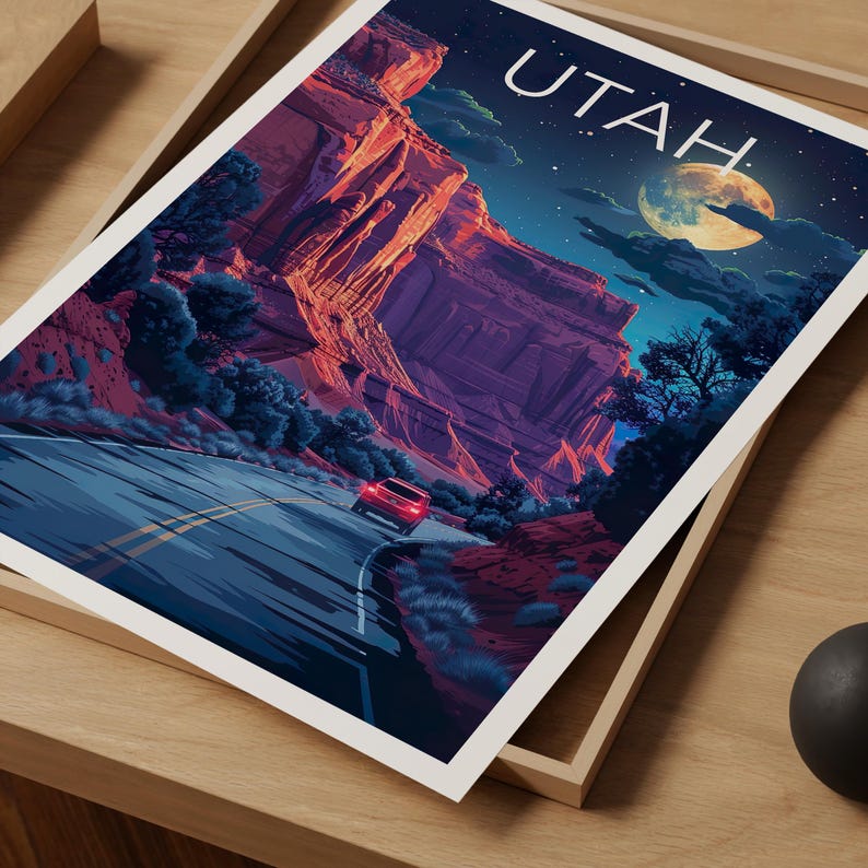 Utah Travel Print Capitol Reef National Park Poster Canyon Wall Art Southwest Illustration Utah Poster Home Decor Birthday Gift