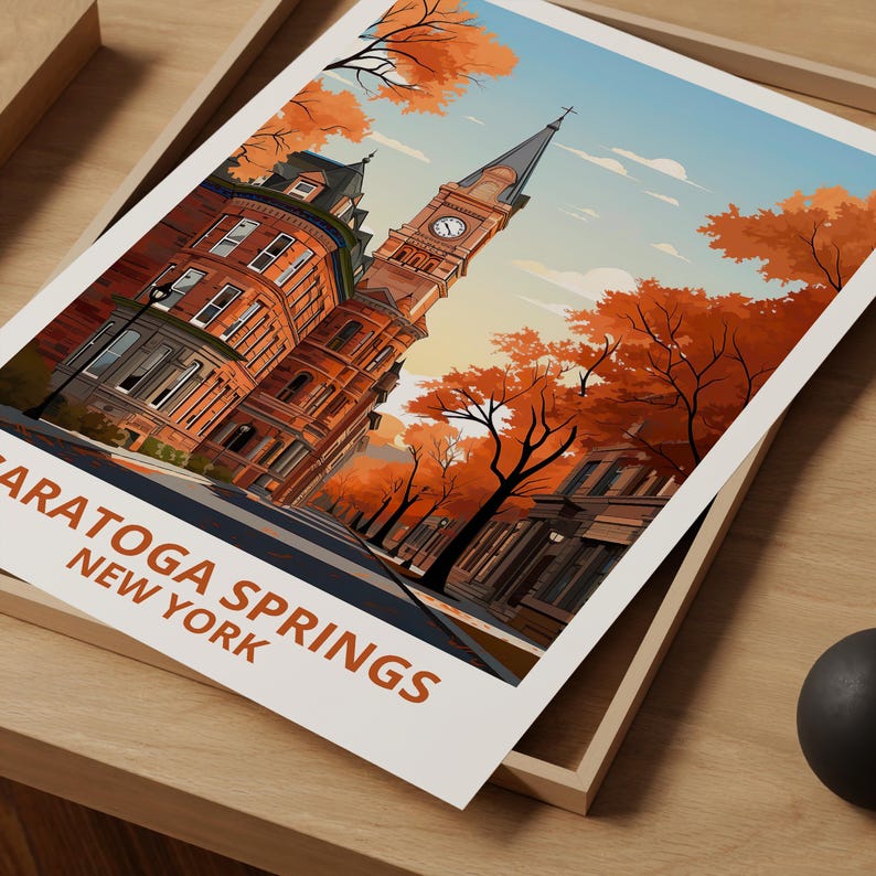 Saratoga Springs Travel Print New York Poster Charming City Wall Art New York Illustration Saratoga Springs Poster Home Decor Birthday Gift