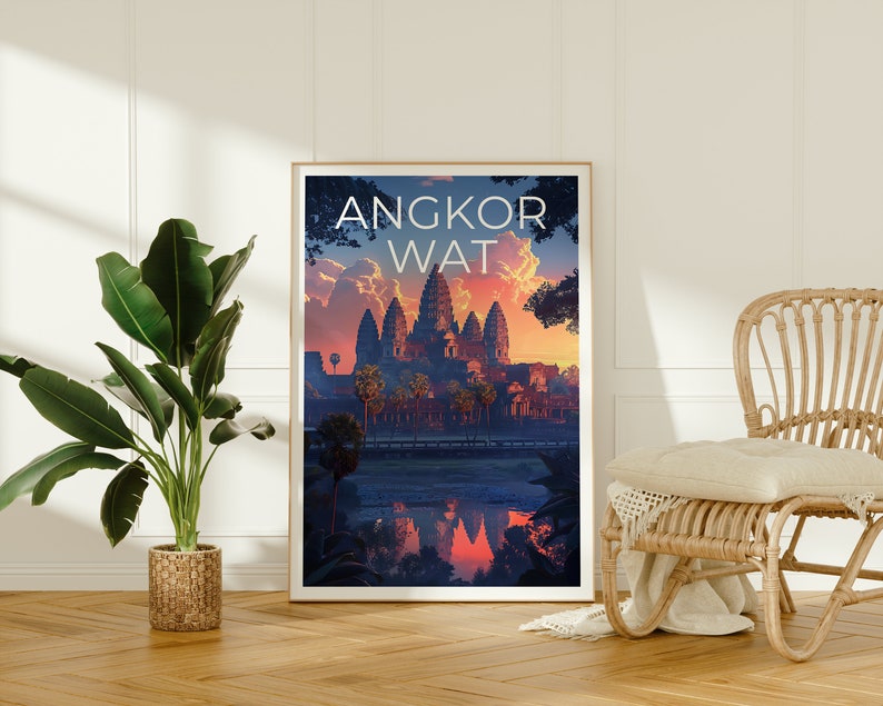 Angkor Wat Travel Poster, Cambodia Wall Art, Cambodia Print, Angkor Wat Poster, Camodia Poster, Siem Reap Poster, Angkor Wat Print