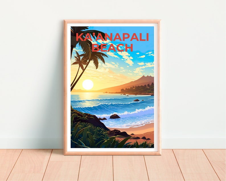 Ka'anapali Beach Travel Poster, Ka'anapali Wall Art, Hawaii Print, Hawaii Poster, Kaanapali Poster, Hawaii Island Poster