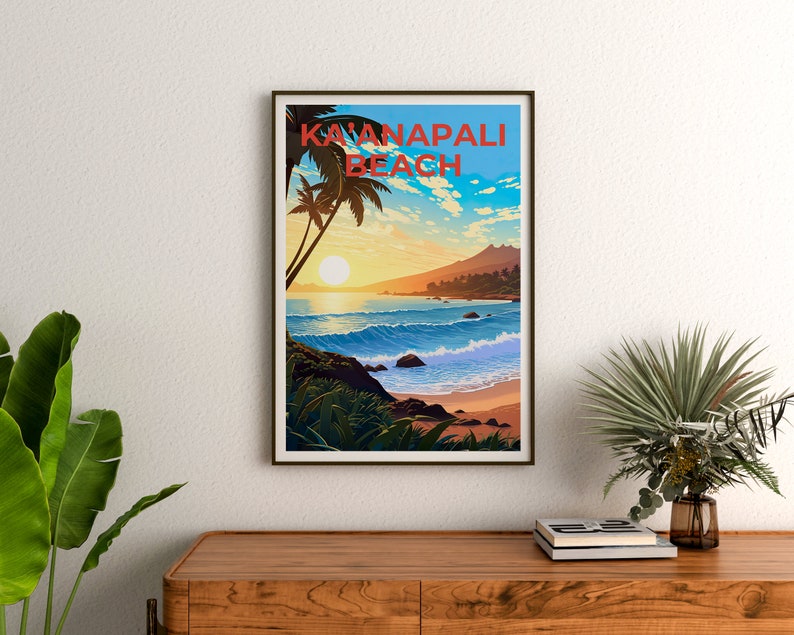 Ka'anapali Beach Travel Poster, Ka'anapali Wall Art, Hawaii Print, Hawaii Poster, Kaanapali Poster, Hawaii Island Poster