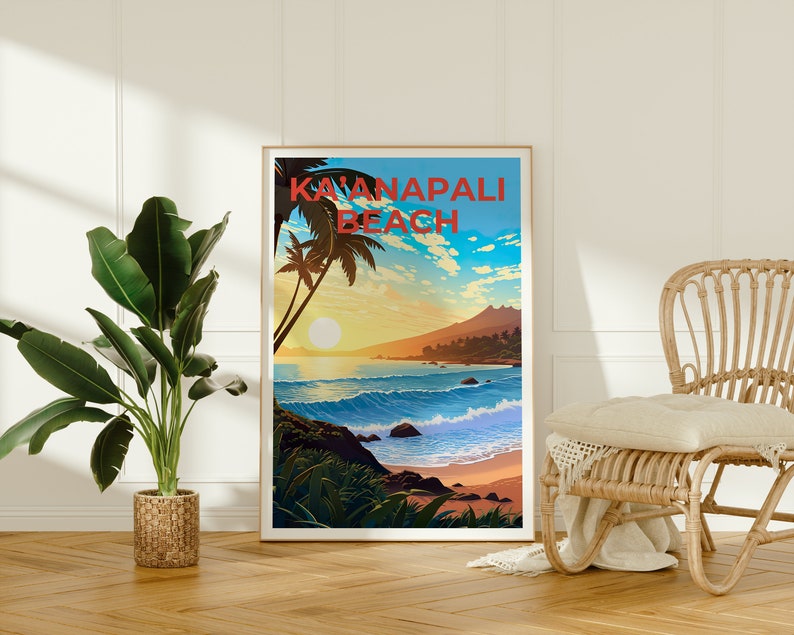 Ka'anapali Beach Travel Poster, Ka'anapali Wall Art, Hawaii Print, Hawaii Poster, Kaanapali Poster, Hawaii Island Poster