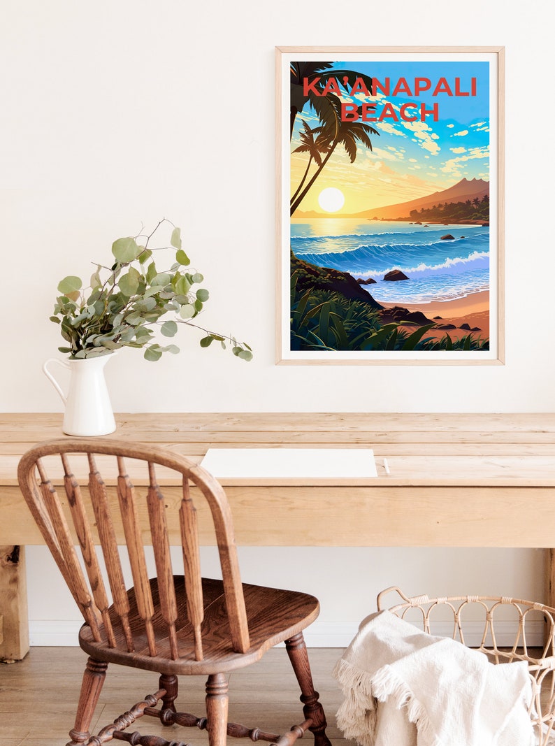 Ka'anapali Beach Travel Poster, Ka'anapali Wall Art, Hawaii Print, Hawaii Poster, Kaanapali Poster, Hawaii Island Poster
