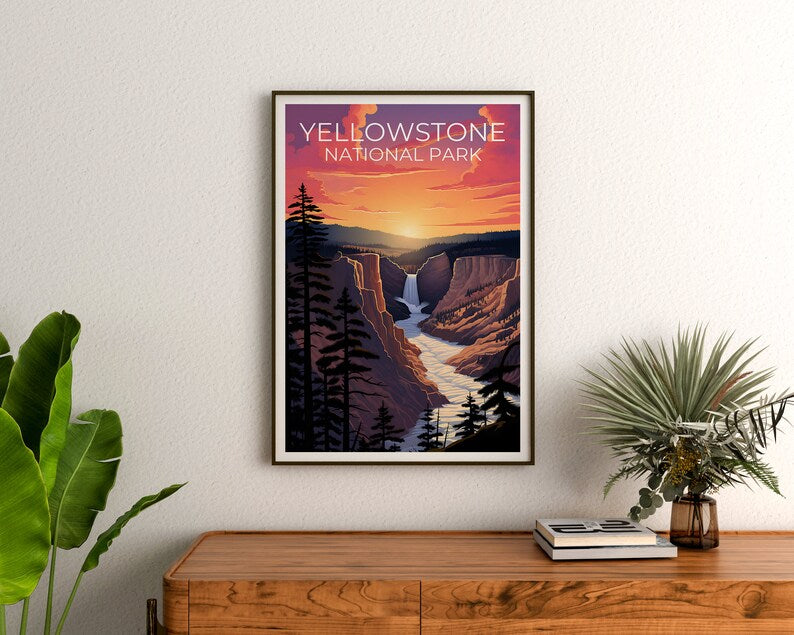Affiche du parc national de Yellowstone, impression de Yellowstone, affiche du Wyoming, impression du Wyoming, affiche de voyage de Yellowstone, art du Wyoming