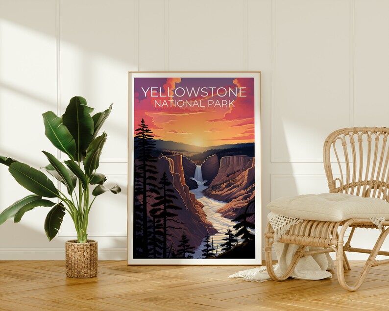 Affiche du parc national de Yellowstone, impression de Yellowstone, affiche du Wyoming, impression du Wyoming, affiche de voyage de Yellowstone, art du Wyoming