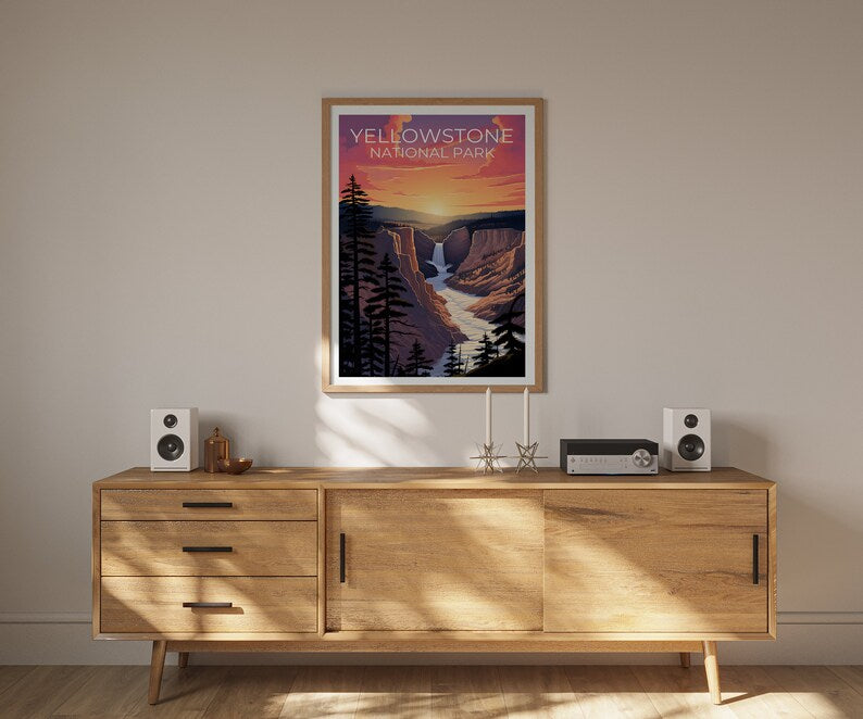 Affiche du parc national de Yellowstone, impression de Yellowstone, affiche du Wyoming, impression du Wyoming, affiche de voyage de Yellowstone, art du Wyoming