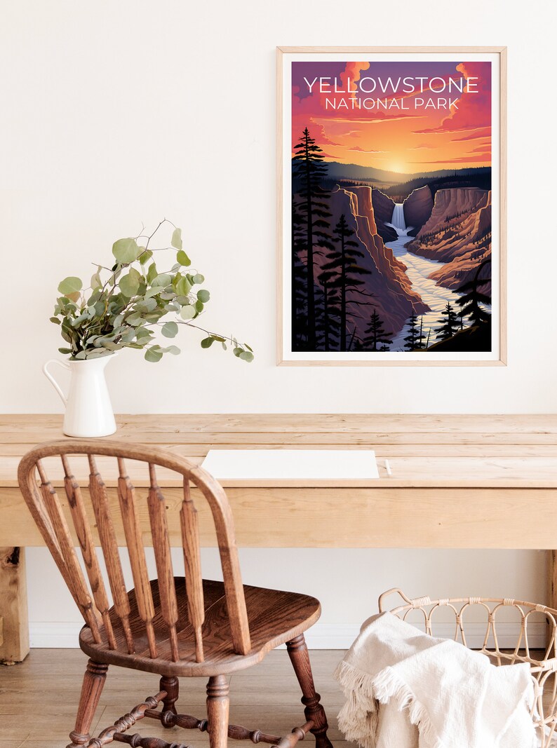 Affiche du parc national de Yellowstone, impression de Yellowstone, affiche du Wyoming, impression du Wyoming, affiche de voyage de Yellowstone, art du Wyoming