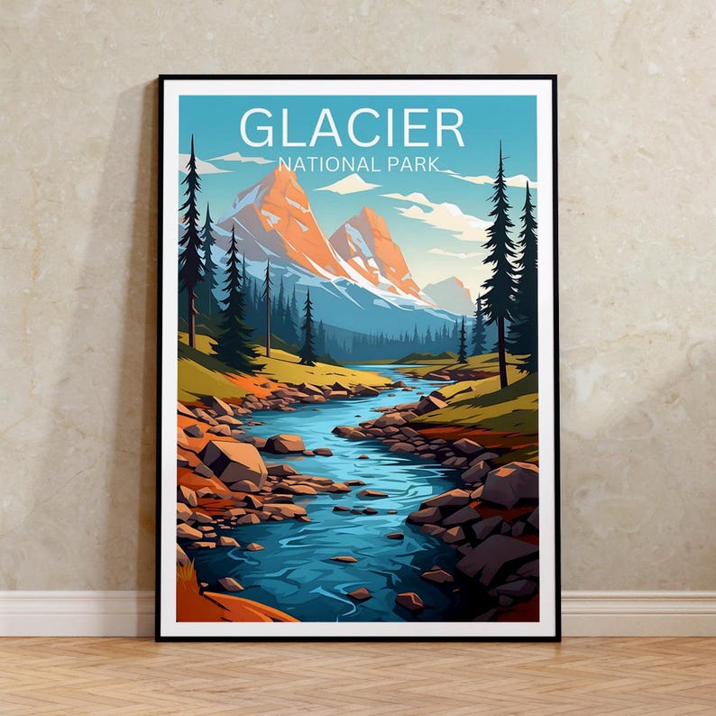 Glacier National Park Travel Poster, Montana Wall Art, Montana Print, Glacier National Park Poster, Montana Poster, Nature Poster