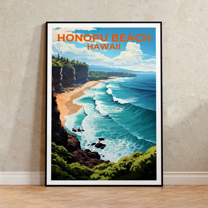 Honopu Beach Travel Poster, Hawaii Wall Art, Hawaii Print, Honopu Poster, Hawaii Poster, Nature Poster, Honopu Beach Art