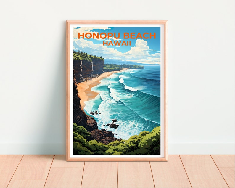 Honopu Beach Travel Poster, Hawaii Wall Art, Hawaii Print, Honopu Poster, Hawaii Poster, Nature Poster, Honopu Beach Art