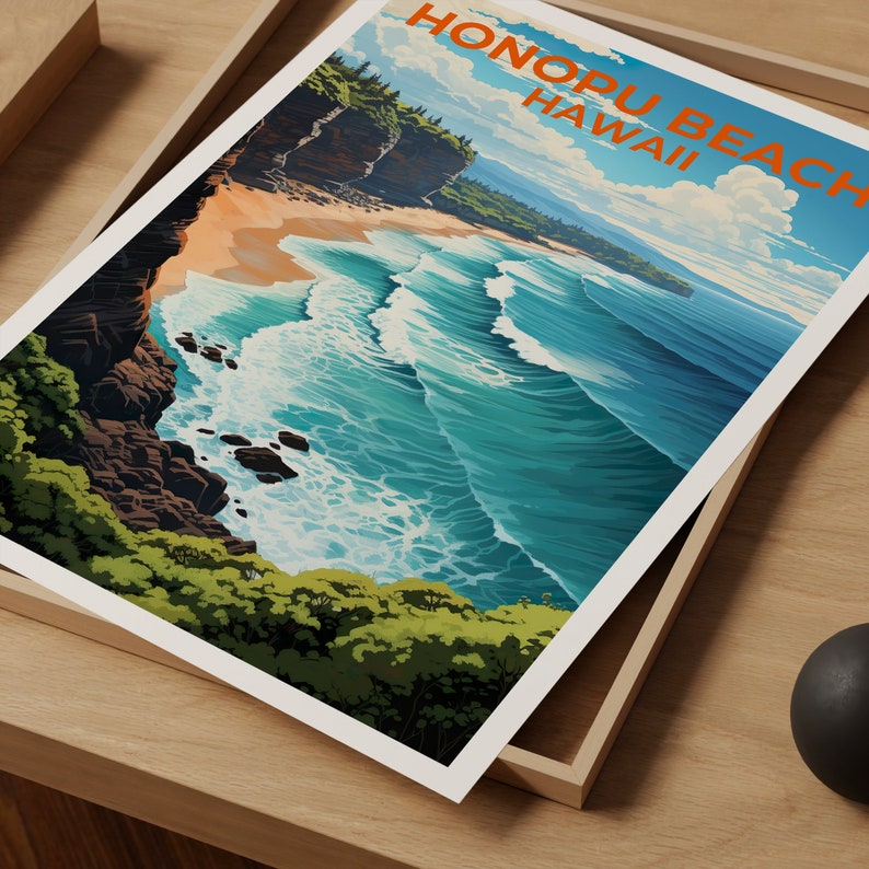 Honopu Beach Travel Poster, Hawaii Wall Art, Hawaii Print, Honopu Poster, Hawaii Poster, Nature Poster, Honopu Beach Art