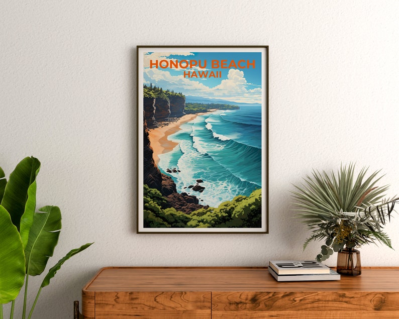 Honopu Beach Travel Poster, Hawaii Wall Art, Hawaii Print, Honopu Poster, Hawaii Poster, Nature Poster, Honopu Beach Art