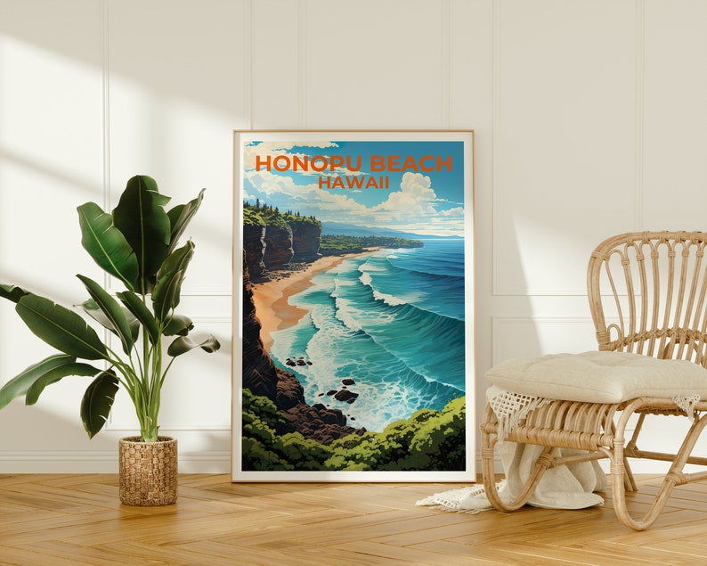 Honopu Beach Travel Poster, Hawaii Wall Art, Hawaii Print, Honopu Poster, Hawaii Poster, Nature Poster, Honopu Beach Art