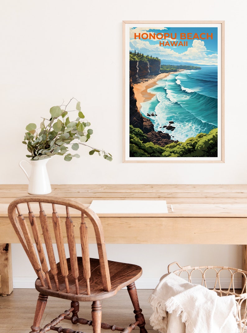 Honopu Beach Travel Poster, Hawaii Wall Art, Hawaii Print, Honopu Poster, Hawaii Poster, Nature Poster, Honopu Beach Art