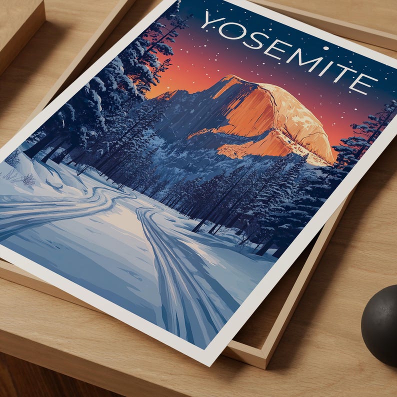 Affiche du parc national de Yosemite, impression de Californie, affiche Half Dome, affiche de la forêt, cadeau de Yosemite, affiche de Californie