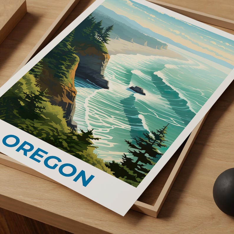 Oregon Travel Print Coast Poster Beach Wall Art West Coast Illustration Oregon Poster Home Decor Birthday Gift