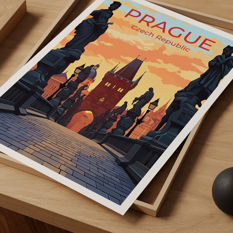Prague Travel Poster, Czech Republic Art, Charles Bridge Print, Prague Poster, Charles Bridge Art, Europe Poster, Poster Art, Wall Decor