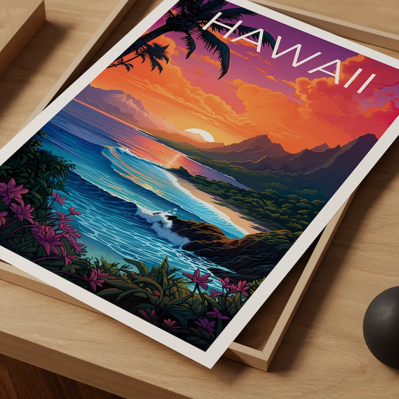 Hawaii Poster, Hawaii Print, Coast Poster, Beach Print, Hawaii Travel Poster, Tropical Island Poster, Hawaii Art
