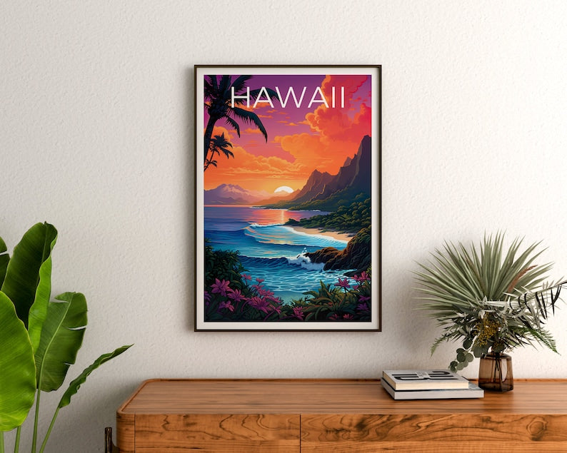 Hawaii Poster, Hawaii Print, Coast Poster, Beach Print, Hawaii Travel Poster, Tropical Island Poster, Hawaii Art