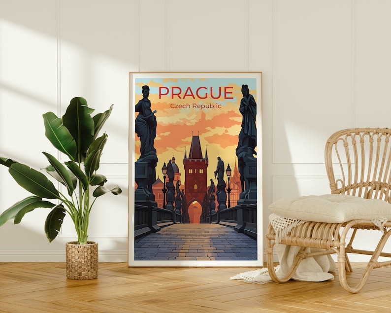 Prague Travel Poster, Czech Republic Art, Charles Bridge Print, Prague Poster, Charles Bridge Art, Europe Poster, Poster Art, Wall Decor