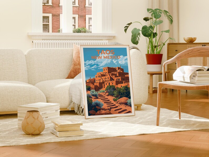 Taos Pueblo Travel Print Taos Poster New Mexico Wall Art Native American Illustration Desert Poster Home Decor Birthday Gift