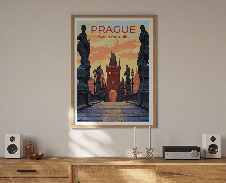 Prague Travel Poster, Czech Republic Art, Charles Bridge Print, Prague Poster, Charles Bridge Art, Europe Poster, Poster Art, Wall Decor
