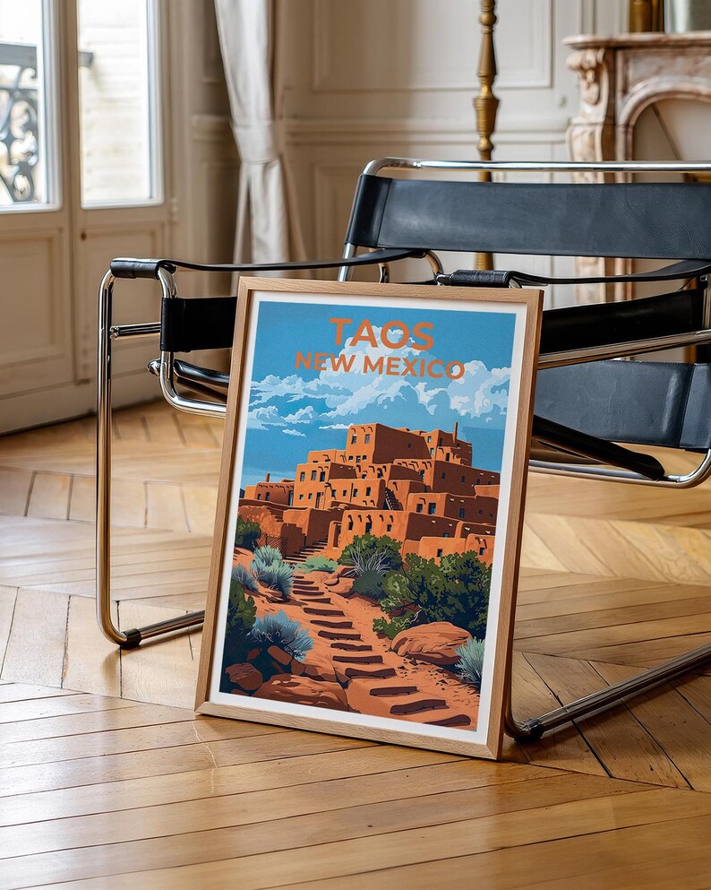Taos Pueblo Travel Print Taos Poster New Mexico Wall Art Native American Illustration Desert Poster Home Decor Birthday Gift