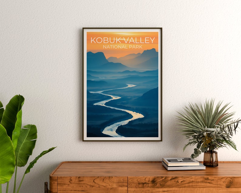 Affiche de voyage de la vallée de Kobuk, art mural de l'Alaska, impression de l'Alaska, affiche de la vallée de Kobuk, affiche de la nature, affiche du parc naturel
