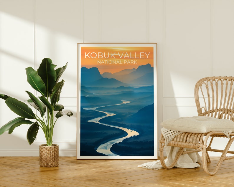 Affiche de voyage de la vallée de Kobuk, art mural de l'Alaska, impression de l'Alaska, affiche de la vallée de Kobuk, affiche de la nature, affiche du parc naturel