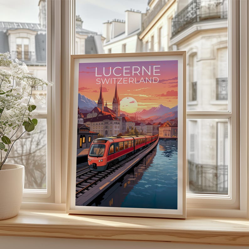 Lucerne Travel Print Switzerland Poster Europe Wall Art Switzerland Illustration Lucerne Poster Home Decor Birthday Gift