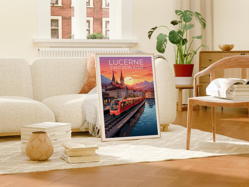 Lucerne Travel Print Switzerland Poster Europe Wall Art Switzerland Illustration Lucerne Poster Home Decor Birthday Gift