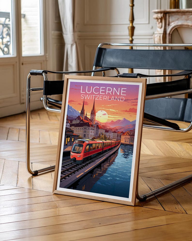 Lucerne Travel Print Switzerland Poster Europe Wall Art Switzerland Illustration Lucerne Poster Home Decor Birthday Gift