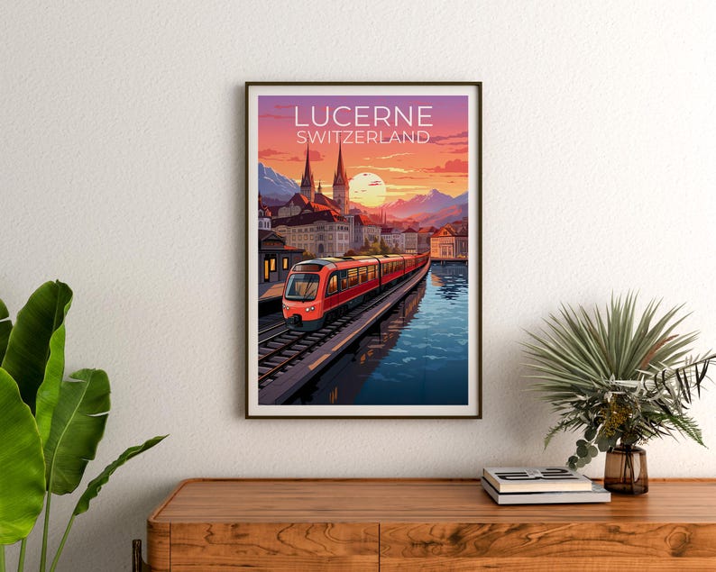 Lucerne Travel Print Switzerland Poster Europe Wall Art Switzerland Illustration Lucerne Poster Home Decor Birthday Gift