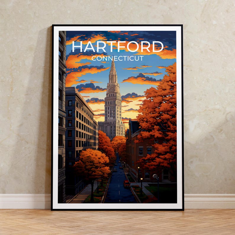 Hartford Travel Poster, Connecticut Wall Art, Hartford Print, Hartford Poster, Connecticut Art, City Poster, Wall Decor
