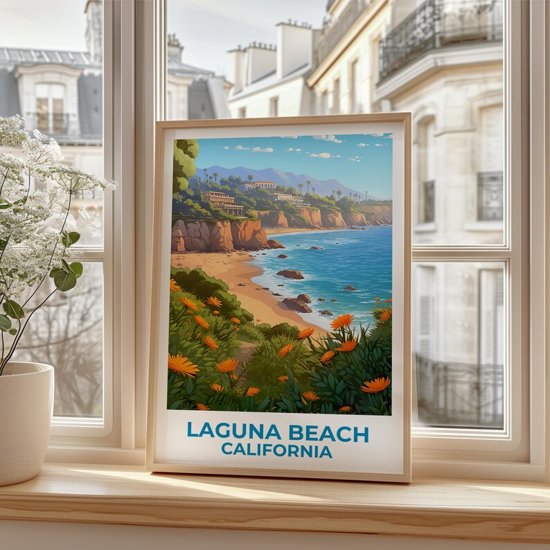 Laguna Beach Travel Print California Poster Orange County Wall Art Beach Illustration Laguna Beach Poster Home Decor Birthday Gift