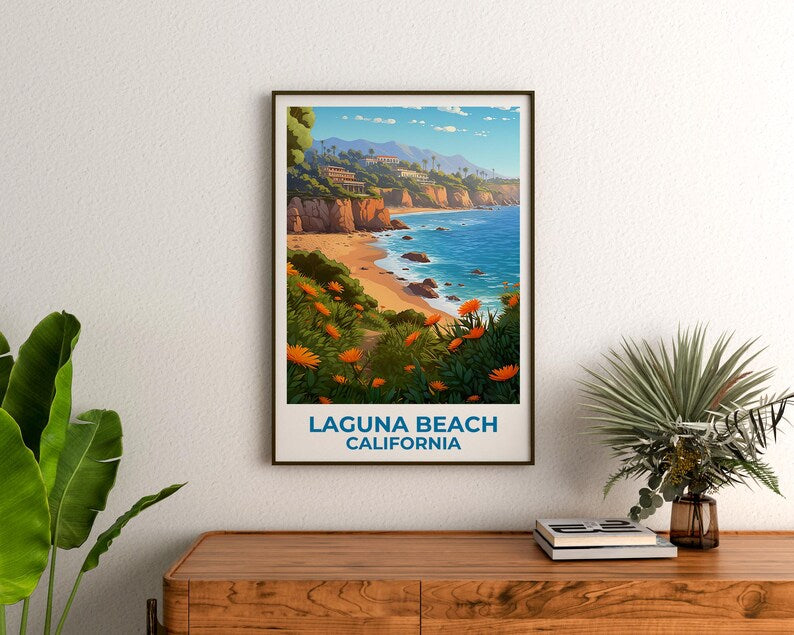 Laguna Beach Travel Print California Poster Orange County Wall Art Beach Illustration Laguna Beach Poster Home Decor Birthday Gift