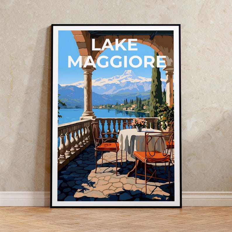 Lake Maggiore Travel Print Italy Poster Europe Wall Art Switzerland Illustration Lake Maggiore Poster Home Decor Birthday Gift