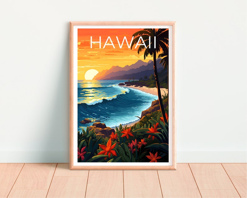 Hawaii Travel Poster, Tropical Wall Art, Tropical Print, Hawaii Poster, Island Poster, Nature Poster, Hawaii Art