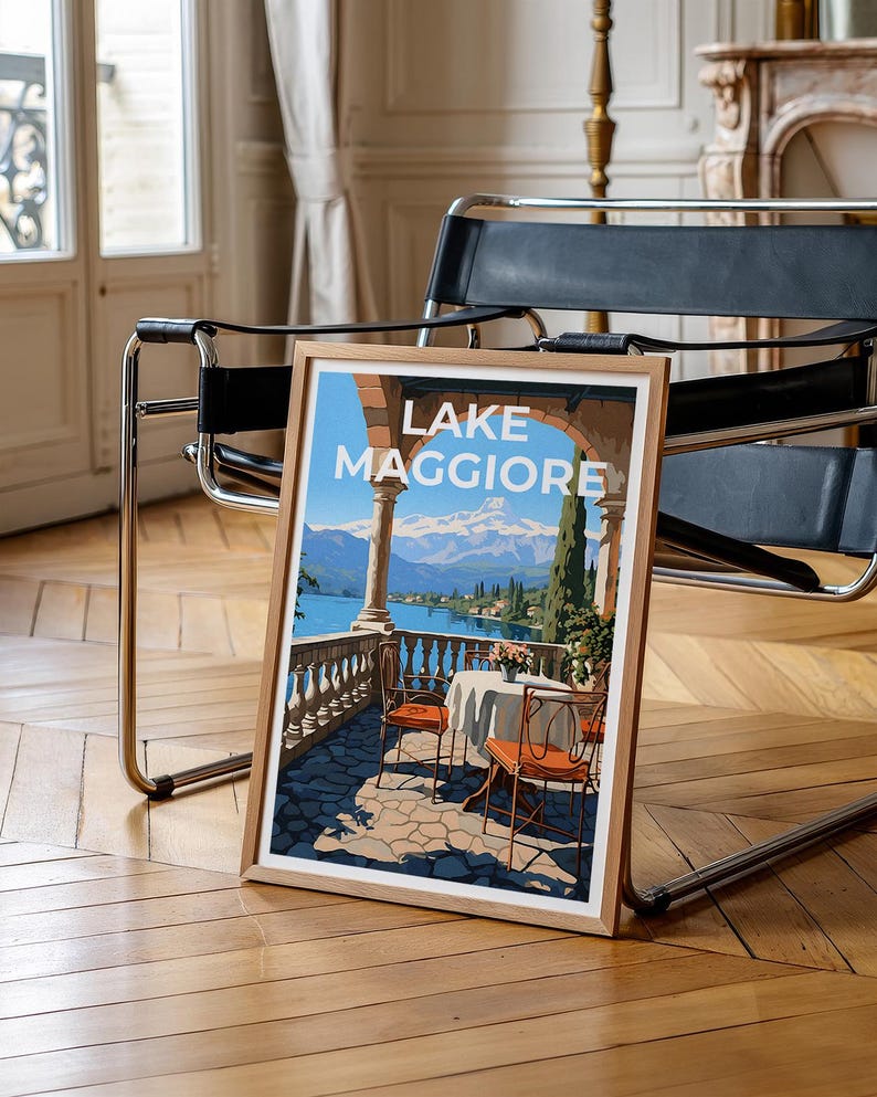 Lake Maggiore Travel Print Italy Poster Europe Wall Art Switzerland Illustration Lake Maggiore Poster Home Decor Birthday Gift