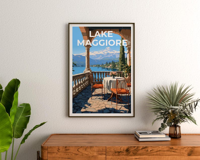 Lake Maggiore Travel Print Italy Poster Europe Wall Art Switzerland Illustration Lake Maggiore Poster Home Decor Birthday Gift