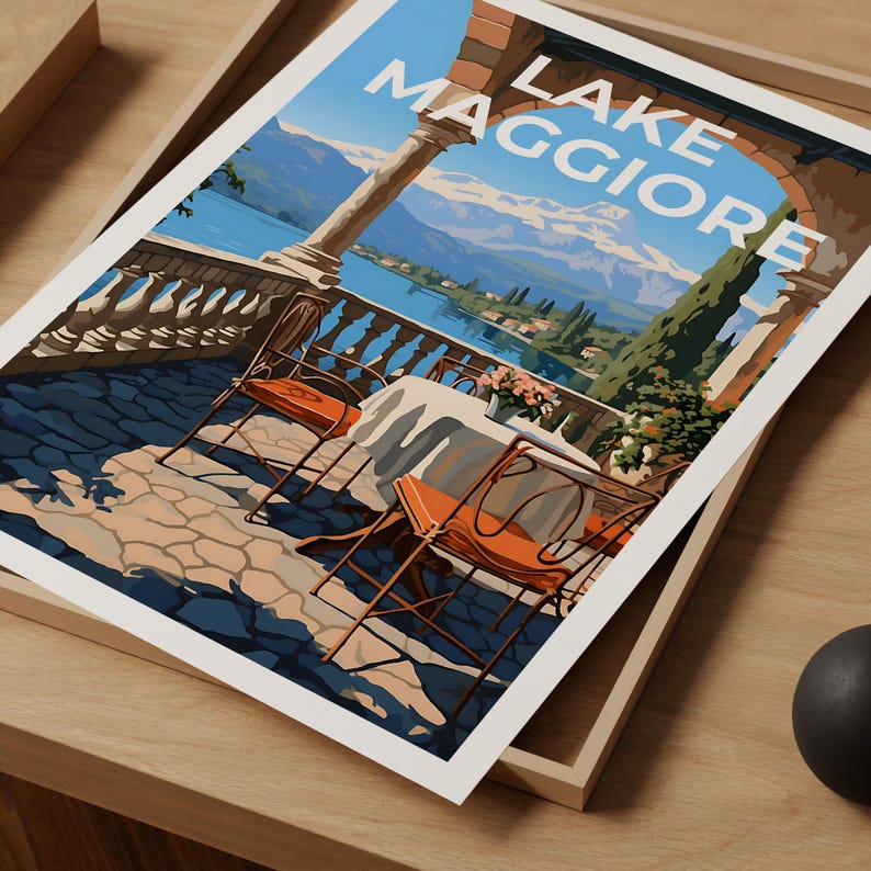 Lake Maggiore Travel Print Italy Poster Europe Wall Art Switzerland Illustration Lake Maggiore Poster Home Decor Birthday Gift