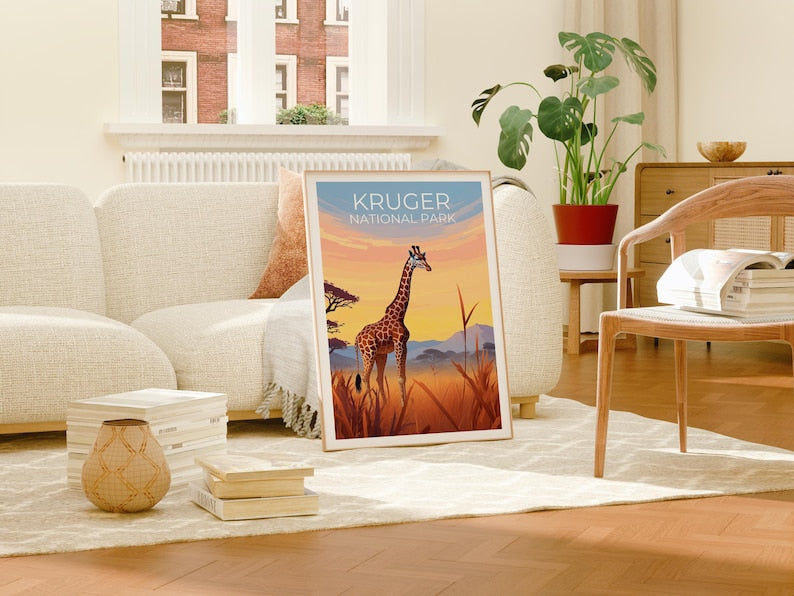 Kruger National Park Travel Print African Safari Poster South Africa Wall Art Africa Illustration Kruger Poster Home Decor Birthday Gift