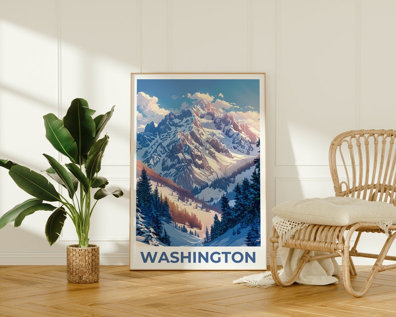 Affiche de Washington, Impression de Washington, Affiche des montagnes olympiques, Impression de Washington, Affiche de l'État de Washington, Affiche d'hiver, Impression de montagne