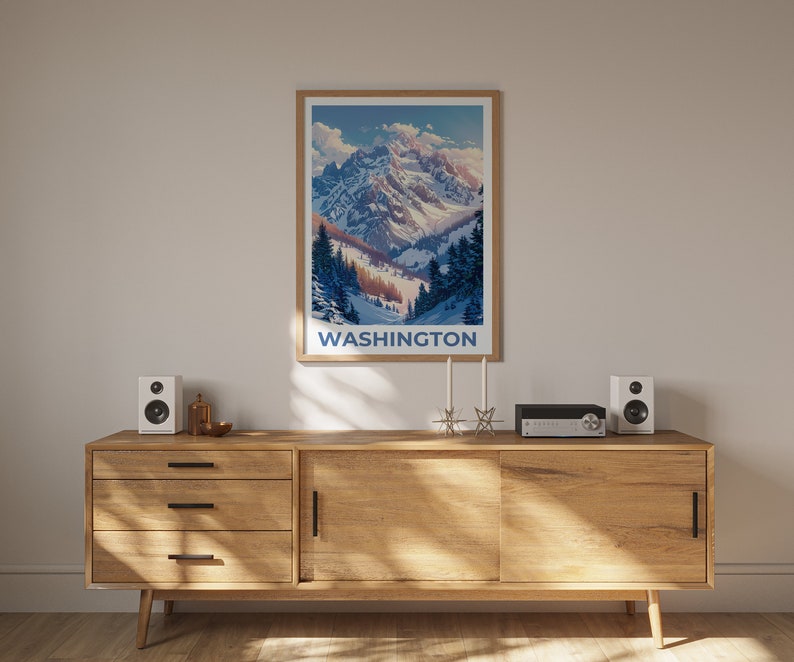 Affiche de Washington, Impression de Washington, Affiche des montagnes olympiques, Impression de Washington, Affiche de l'État de Washington, Affiche d'hiver, Impression de montagne