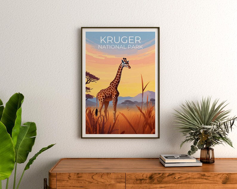 Kruger National Park Travel Print African Safari Poster South Africa Wall Art Africa Illustration Kruger Poster Home Decor Birthday Gift