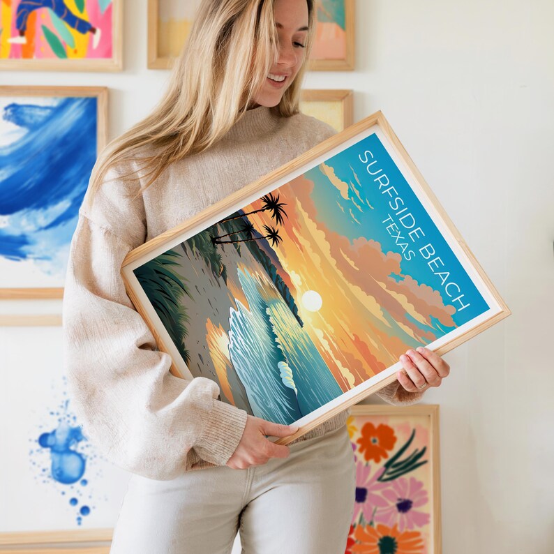 Surfside Beach Travel Print Texas Poster Coastal Wall Art Relaxing Illustration Surfside Beach Poster Home Decor Birthday Gift