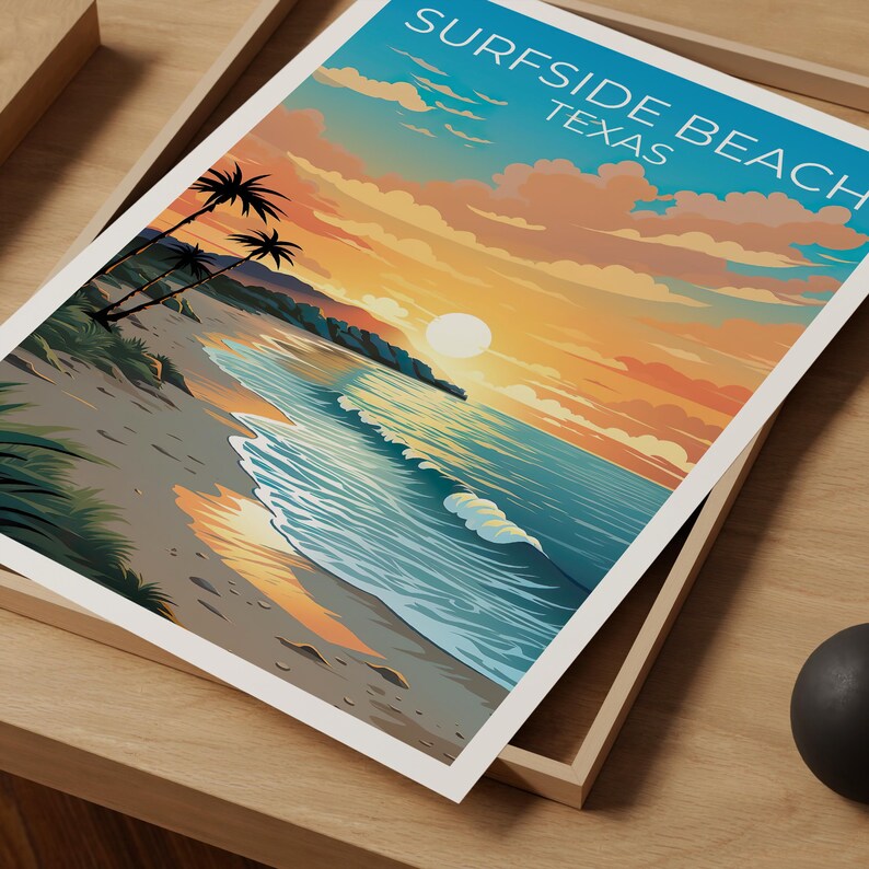 Surfside Beach Travel Print Texas Poster Coastal Wall Art Relaxing Illustration Surfside Beach Poster Home Decor Birthday Gift