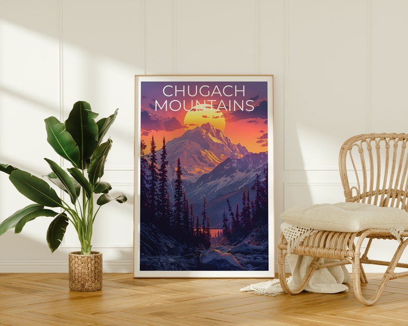Chugach Mountains Poster, Chugach Mountains Print, Alaska Poster, Alaska Print, Chugach Mountains Travel Poster, Mountain Poster