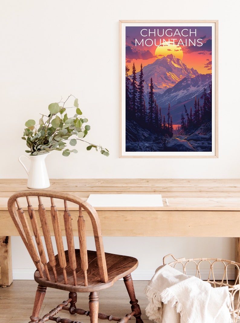 Chugach Mountains Poster, Chugach Mountains Print, Alaska Poster, Alaska Print, Chugach Mountains Travel Poster, Mountain Poster